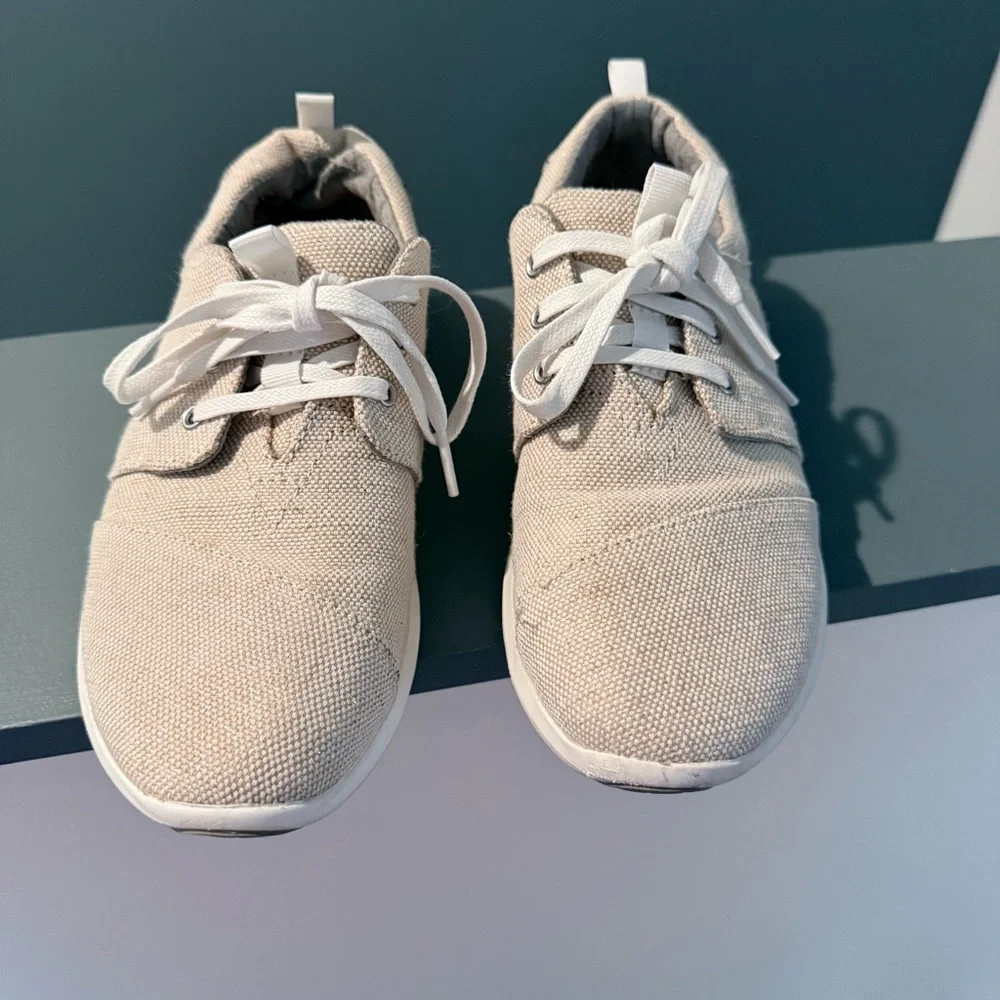 Toms Womens Del Rey Sneakers Metallic Beige Linen Size 8